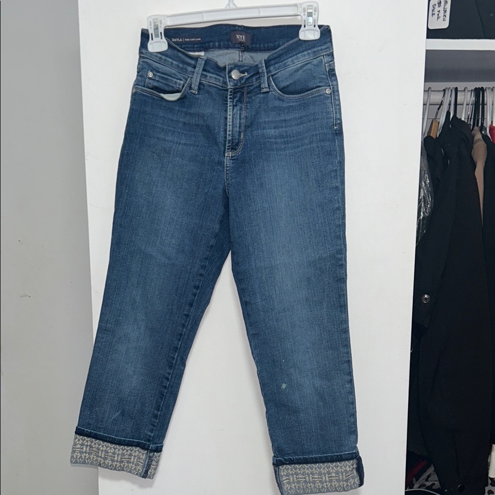 NYDJ Blue Ankle Jeans with Patterned Cuffs